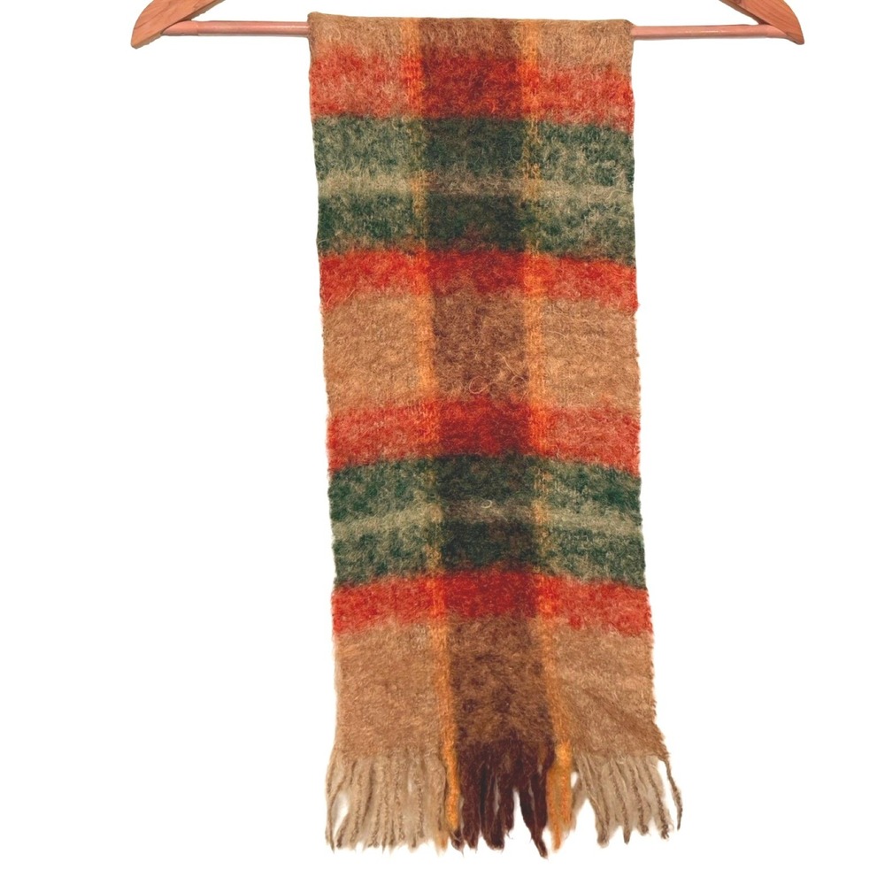 Vintage 70s Nordstrom Scarf Multicolor Plaid Mohair Wool  Made in West Germany